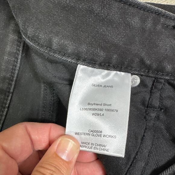 Silver Jeans Distressed Frayed Hem Boyfriend Jean Shorts Black Wash sz 29 - Picture 5 of 6